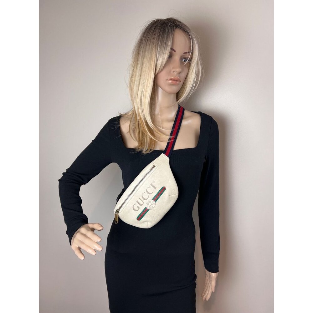 Gucci Logo White Leather Web Belt Sling Bag - Picture 11 of 12